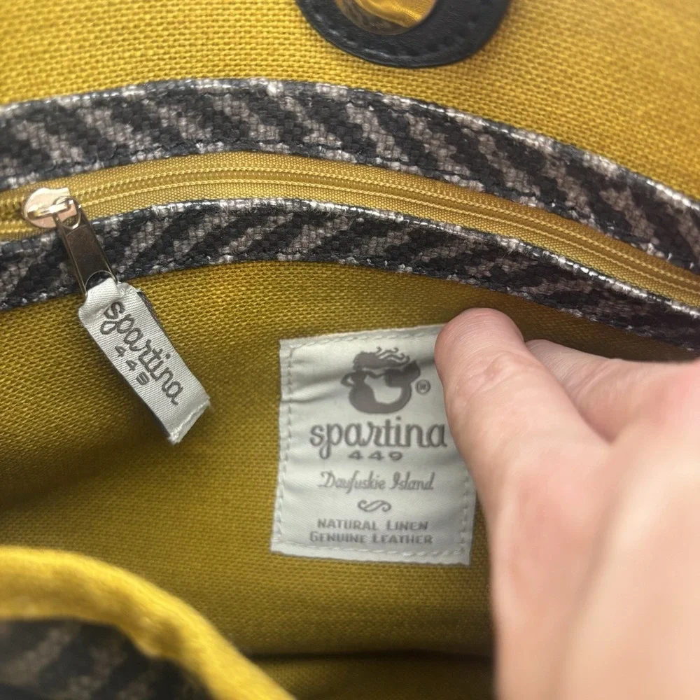 Spartina 449 Daufuskie Island Linen Leather Hobo Shoulder‎ Bag Purse Herringbone